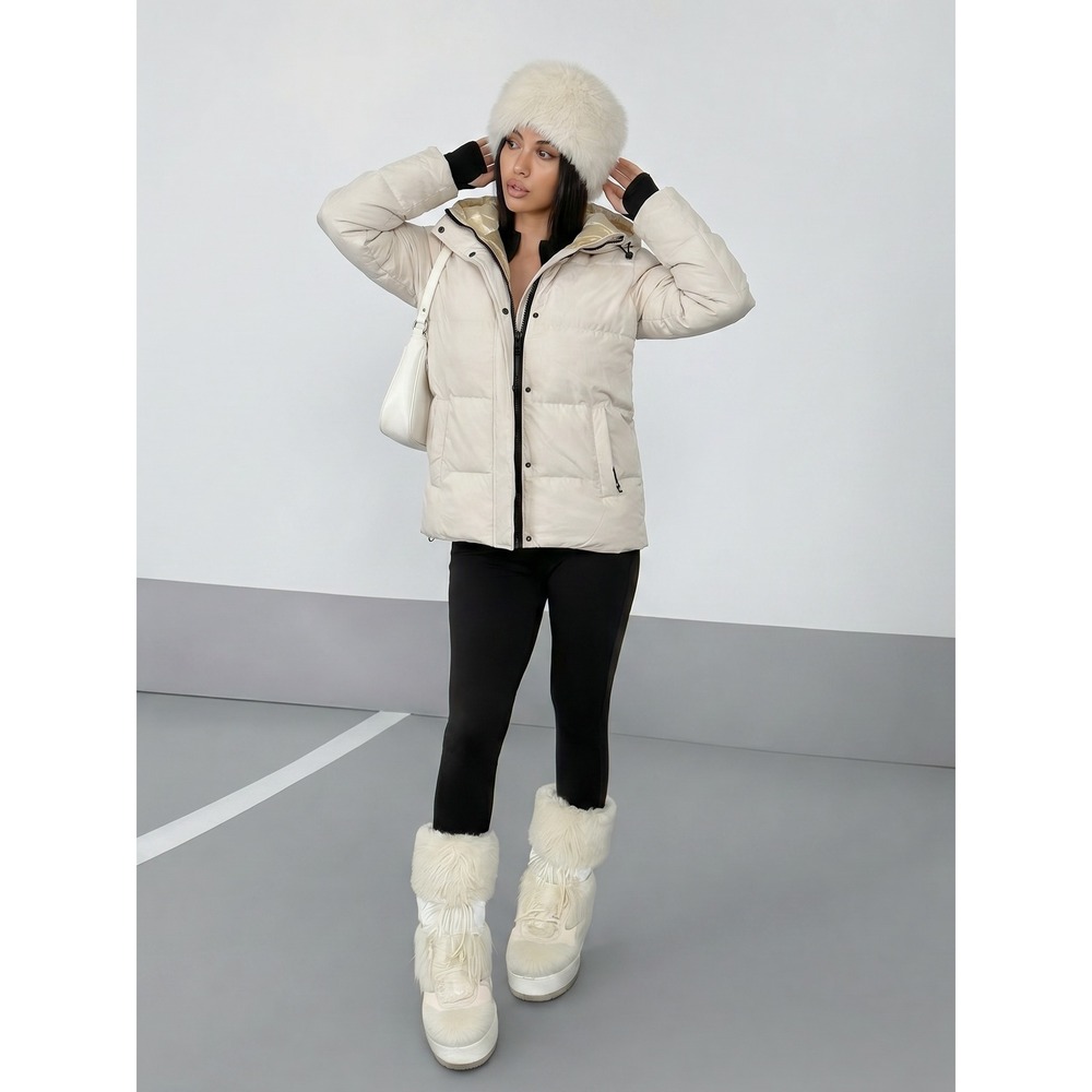 Sanctuary Puffer Jacket Women's L Cream Winter Essential 700 Fill Down Hooded